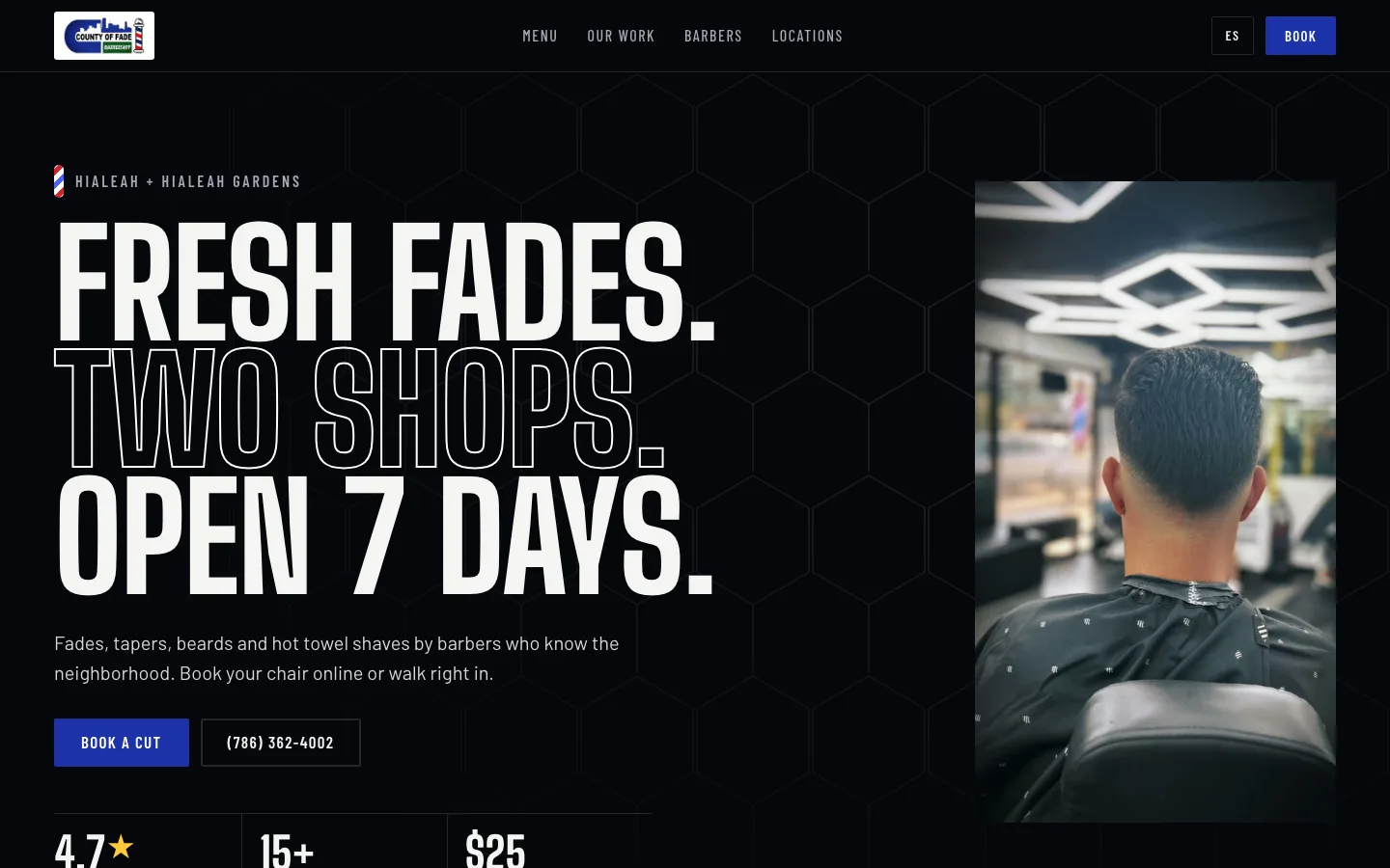 The County Of Fade Barbershop website, running on Papos